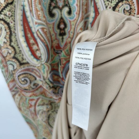 Chicos 1 Size M Boho Maxi Dress Cold Shoulders Beige Paisley Whimsical Colorful - Picture 11 of 11